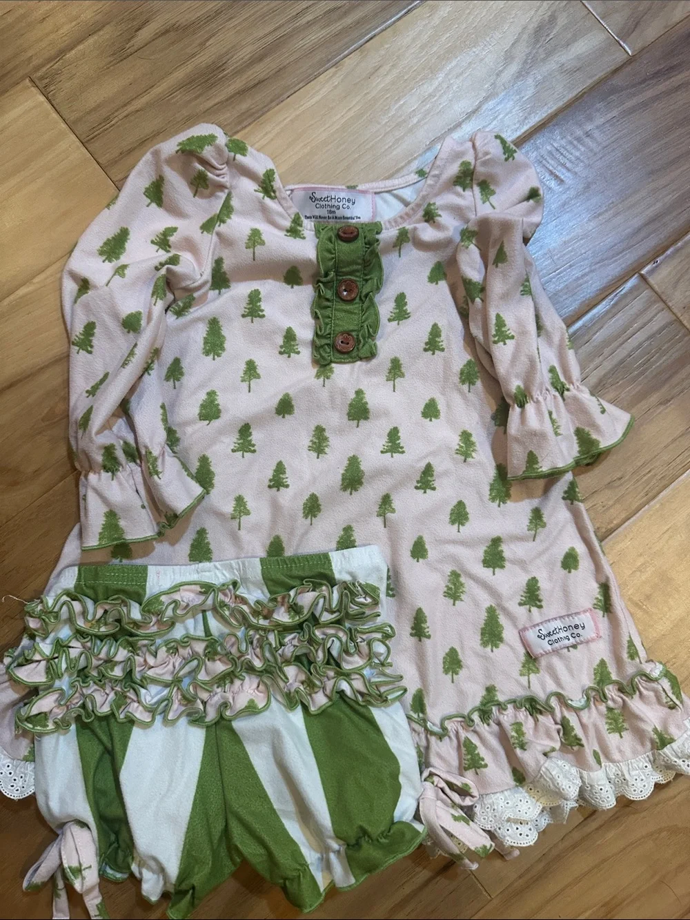 SweetHoney Pink and Green Tree Print Pajama Nightgown Set